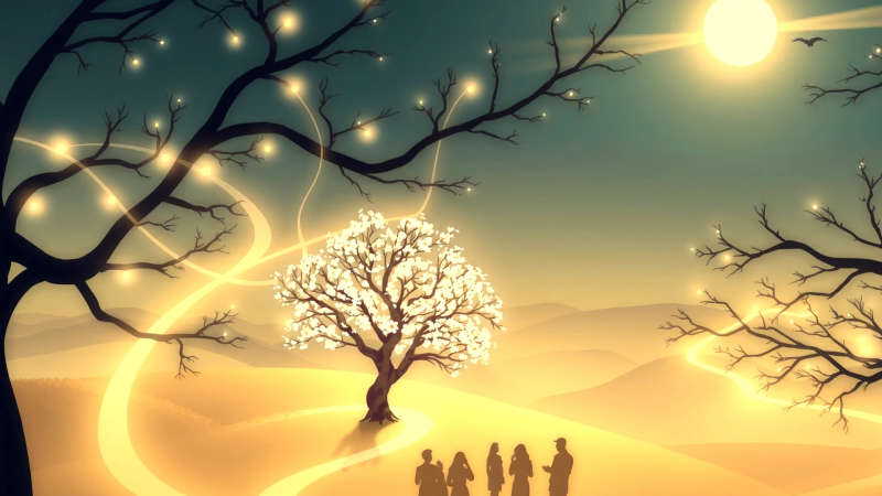 Comunidad floreciente en armonía y luz