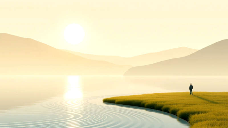 Paisaje sereno que simboliza datos y comprensión