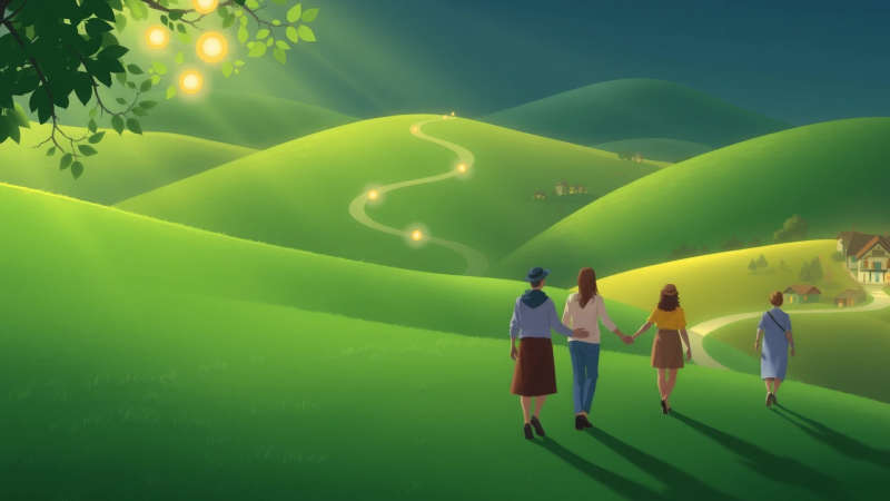Un camino luminoso une a diversas personas