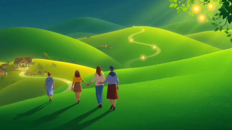Un camino luminoso une a diversas personas