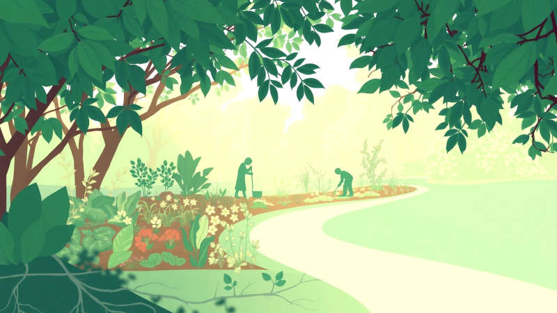 Un jardín comunitario armonioso y sereno