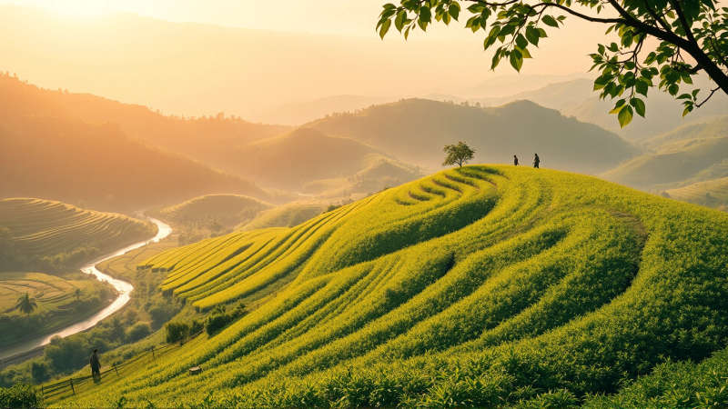 Paisaje rural sereno y equilibrado