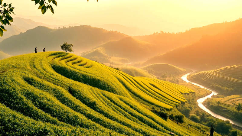 Paisaje rural sereno y equilibrado