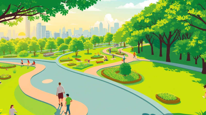 Un parque urbano sereno y armonioso