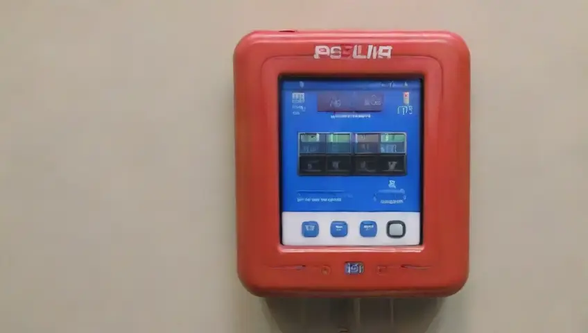 Un desfibrilador central de diseño elegante y moderno, con detalles vibrantes y funcionales que enfatizan su uso en emergencias