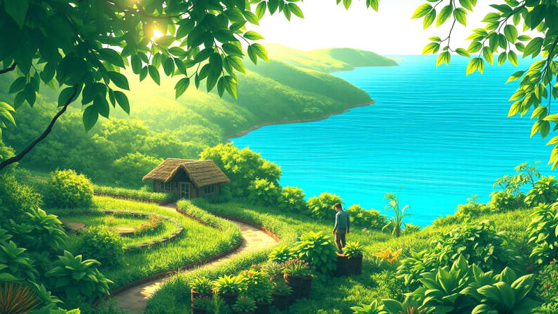 Paz y cuidado en un jardín costero