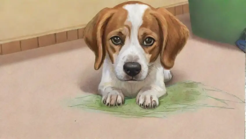 Un perro angustiado con vómito verde en un veterinario y su dueño preocupado