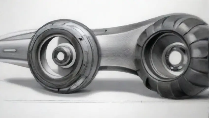 El dibujo presenta complejas líneas y texturas que contrastan sistemas tradicionales y ABS, destacando movimiento, profundidad y detalles