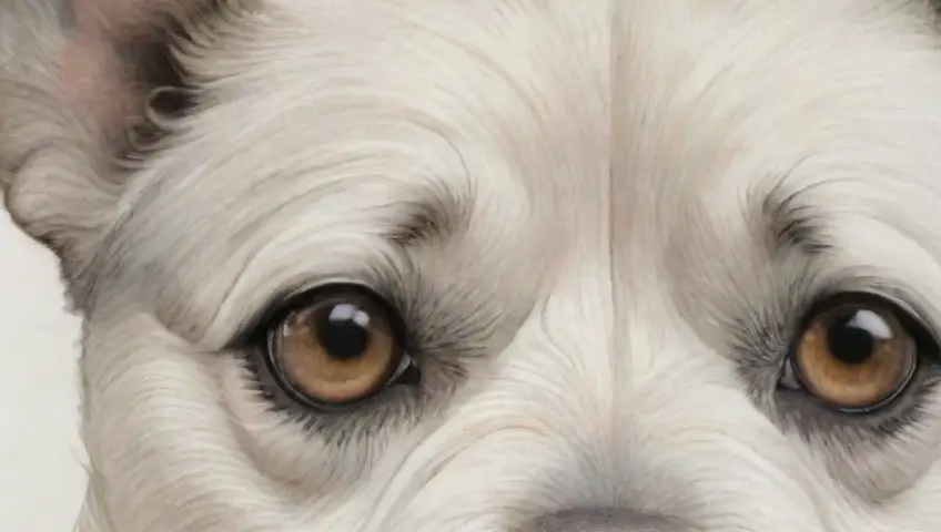 Un perro con sombreado suave, líneas delicadas, áreas hinchadas y detalles intrincados en su rostro